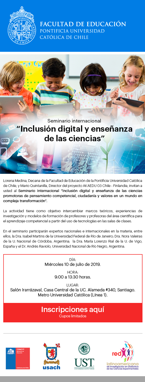 Seminario Internacional “Inclusión digital y enseñanza de las ciencias promotoras de pensamiento competencial, ciudadanía y valores en un mundo en compleja transformación”.